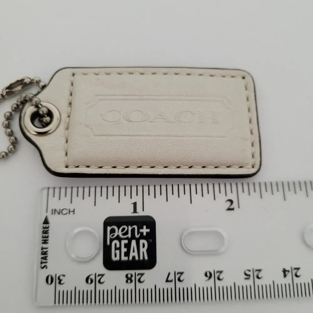 Coach Hang Tag Replacement White Silver Leather Bag Charm Keychain Medium 2